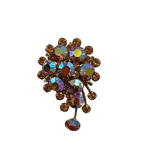 Vintage Judy Lee Aurora Borealis Rhinestone Brooch Pin Gold-Tone Floral 1960s